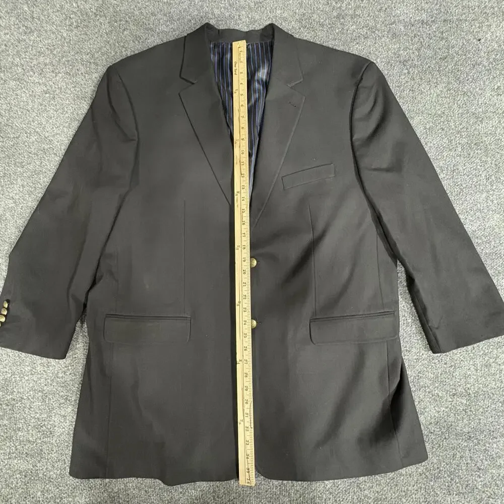 GS Blazer Mens 50 Long Black 2 Button Gold Tone Buttons Lined Jacket Sport Coat